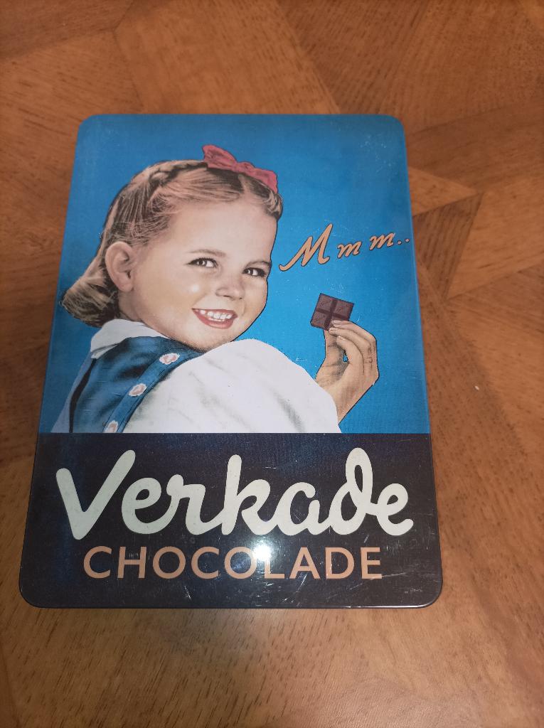 Verkade chocolade blik, Ophalen of Verzenden, Gebruikt, Koek(jes), Verkade
