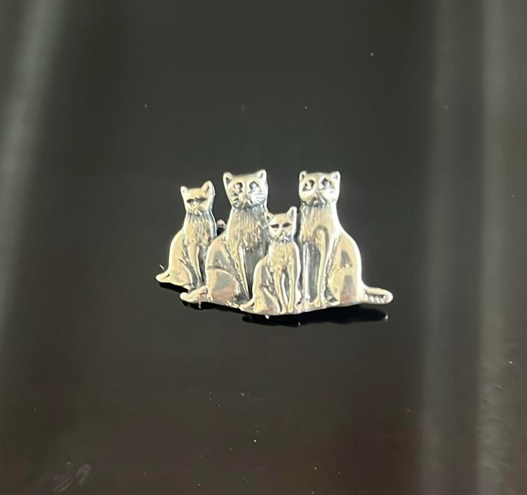 Sterling zilveren broche Katten gemerkt, Ophalen of Verzenden, Zo goed als nieuw, Zilver