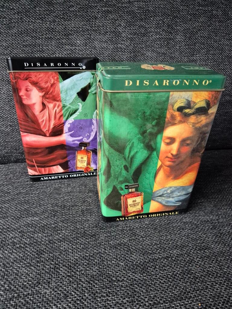 Twee Disaronno blikken, Verzamelen, Blikken, Ophalen of Verzenden, Gebruikt, Overige