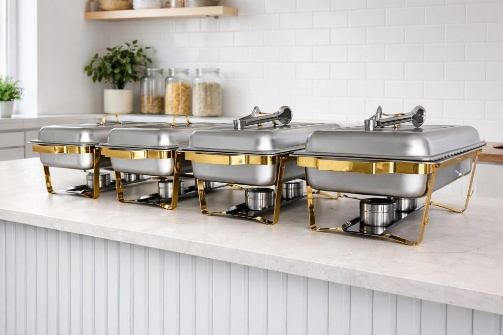 Luxe Chafing Dish Set 4 x – RVS Warmhouders warmhoudschaal, Ophalen of Verzenden, Nieuw