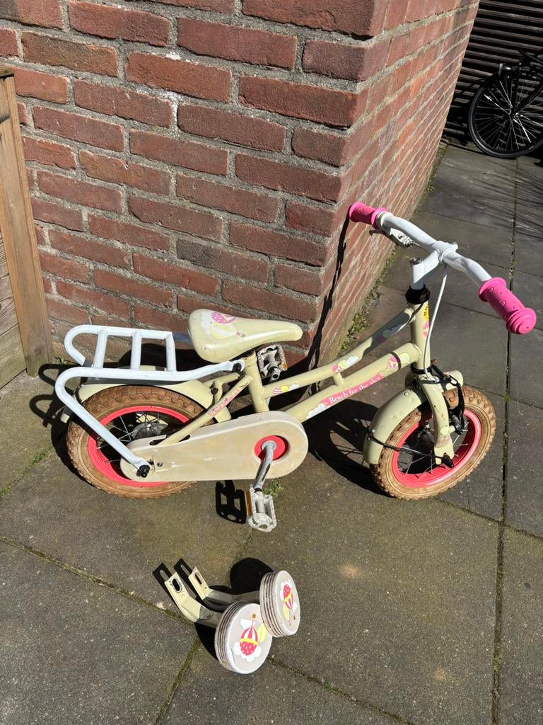 12 inch Popal meisjes fiets met zijwieltjes, Ophalen of Verzenden, Gebruikt, Minder dan 16 inch, Zijwieltjes