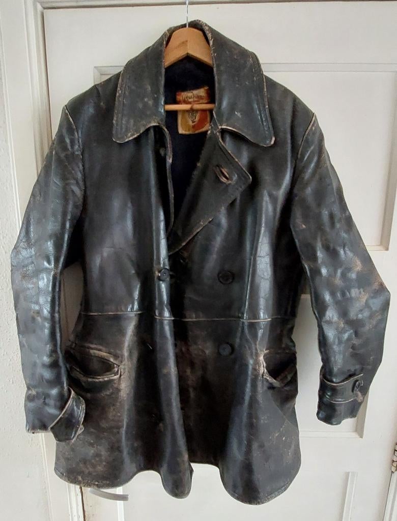 Leren jas vintage, Kleding | Heren, Jassen | Winter, Ophalen of Verzenden, Gedragen, Maat 56/58 (XL), Bruin