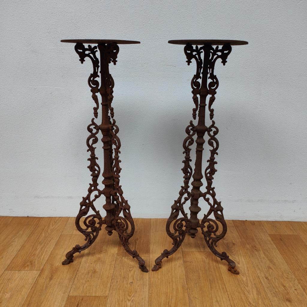 Bijzettafeltjes Plantentafeltjes Smeedijzer, tuintafeltjes, Gebruikt, Metaal of Aluminium, Info@flashbackfurniture.nl, Rond