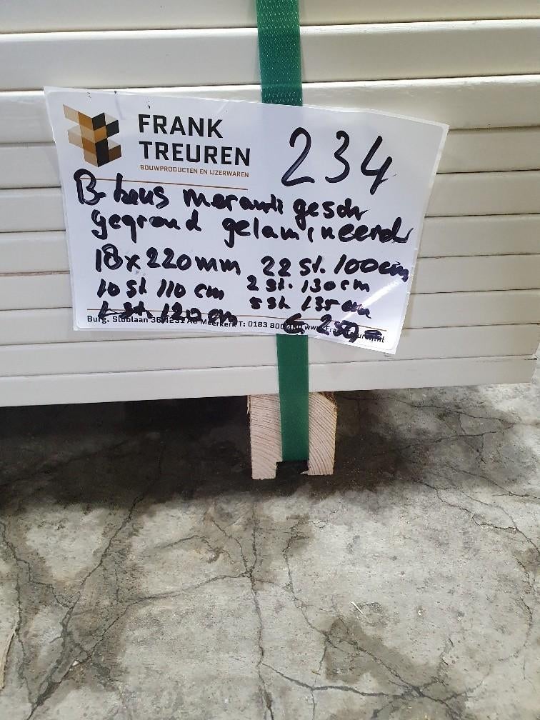 pak 234 B-keus meranti gegrond gelamineerd gevingerlast, Ophalen, Nieuw, Minder dan 180 cm, Planken