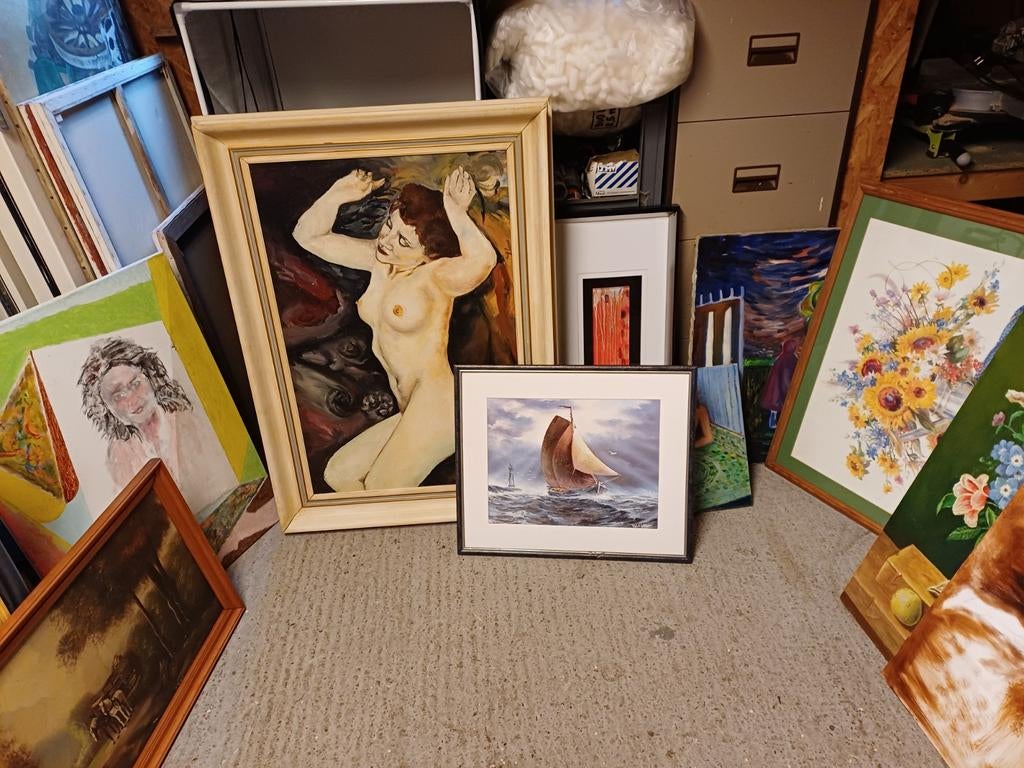 Partij schilderijen en tekeningen - 24 stuks, Ophalen