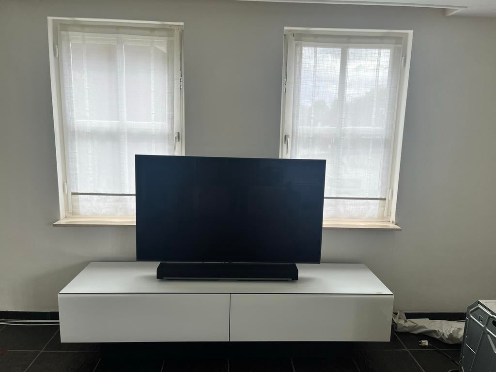 Spectral tv meubel met laden en glazen platen, Ophalen, 150 tot 200 cm, Minder dan 100 cm, Modern