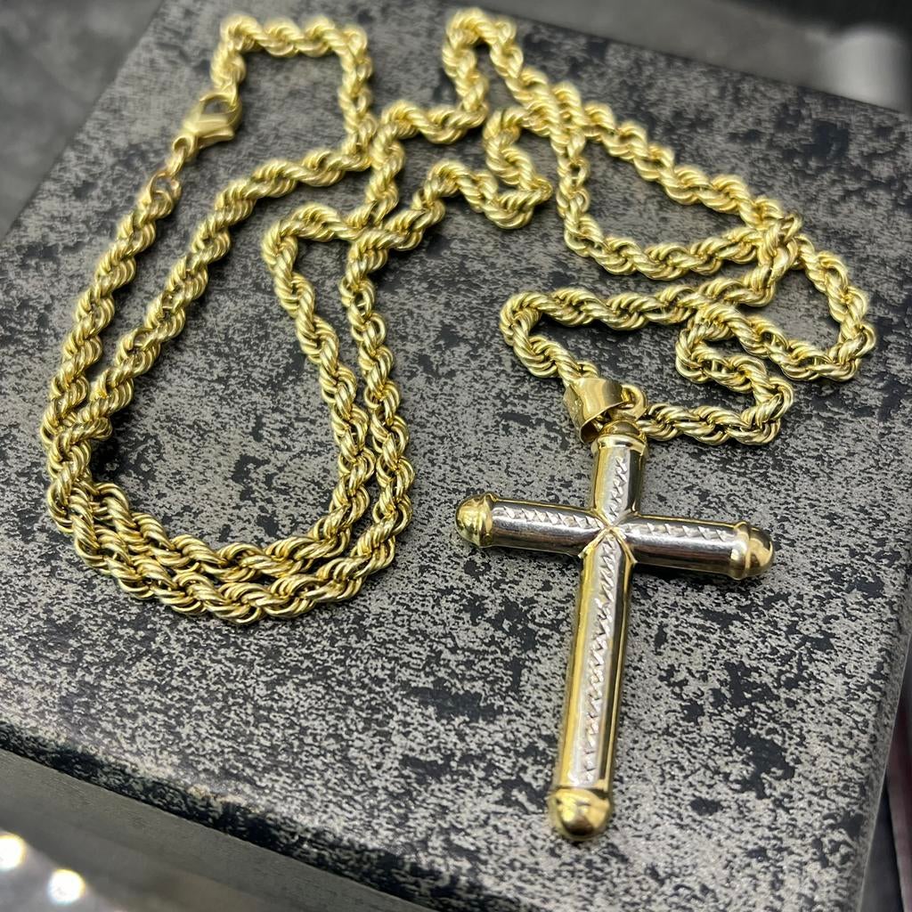 14k gouden ketting met kruis rope chain schakel 18,5 gram, Sieraden, Tassen en Uiterlijk, Kettingen, Ophalen of Verzenden, Nieuw