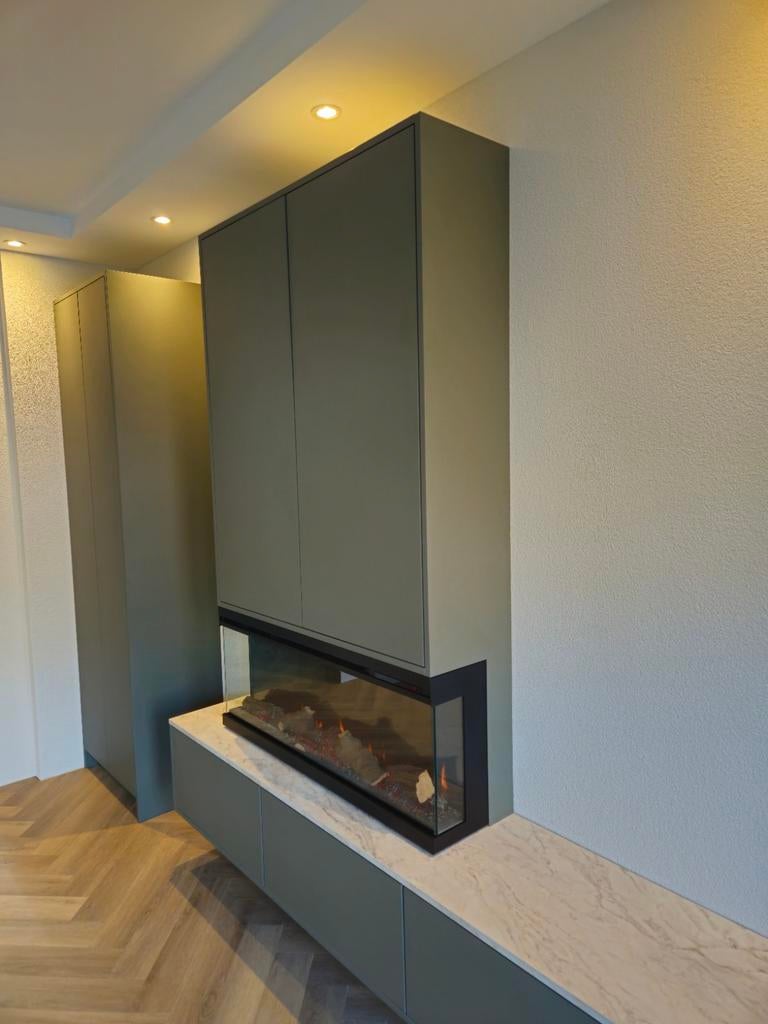 Modern TV-meubel op maat met elektrische haard, 200 cm of meer, Nieuw, Ophalen of Verzenden, 200 cm of meer