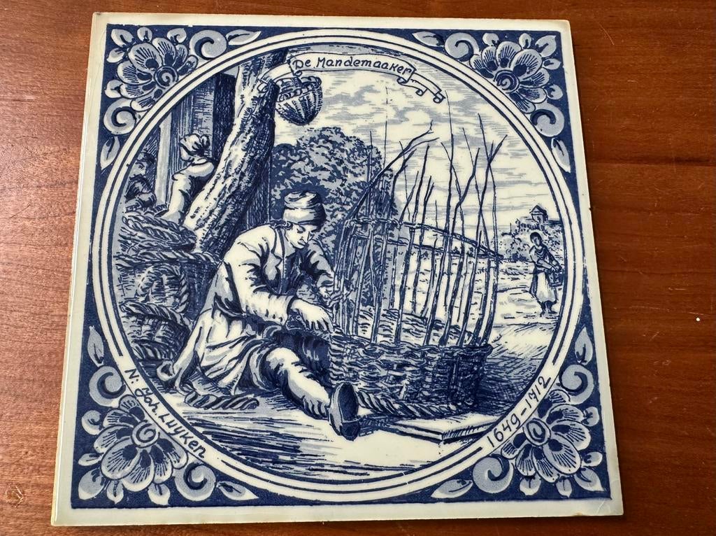 De Mandemaaker- beroepentegel Jan Luyken Delfts blauw, Ophalen of Verzenden