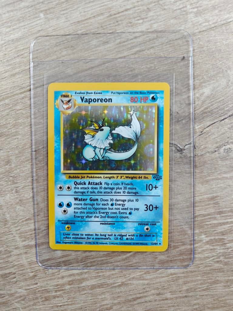 Pokemon Vaporeon holo jungle WOTC, Ophalen of Verzenden, Zo goed als nieuw, Losse kaart, Foil