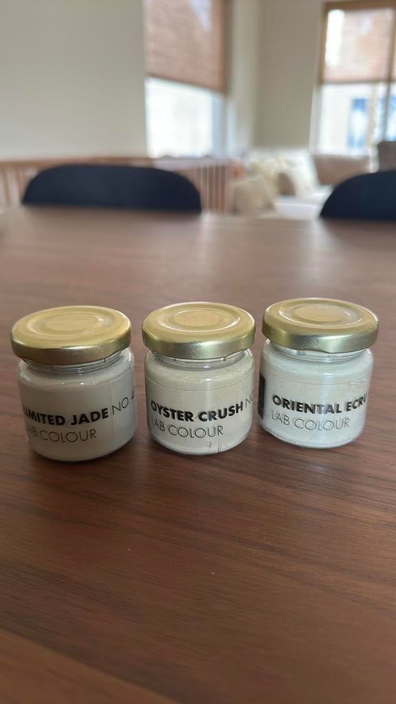 Sample lab paint limited jade, oyster crush & oriental ecru, Ophalen of Verzenden, Zo goed als nieuw