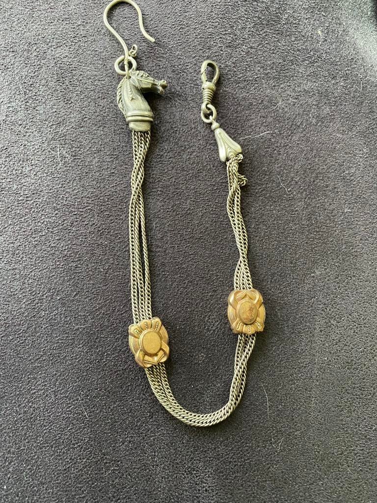 Een antieke zilveren albertina -Zakhorlogeketting, Antiek en Kunst, Ophalen of Verzenden