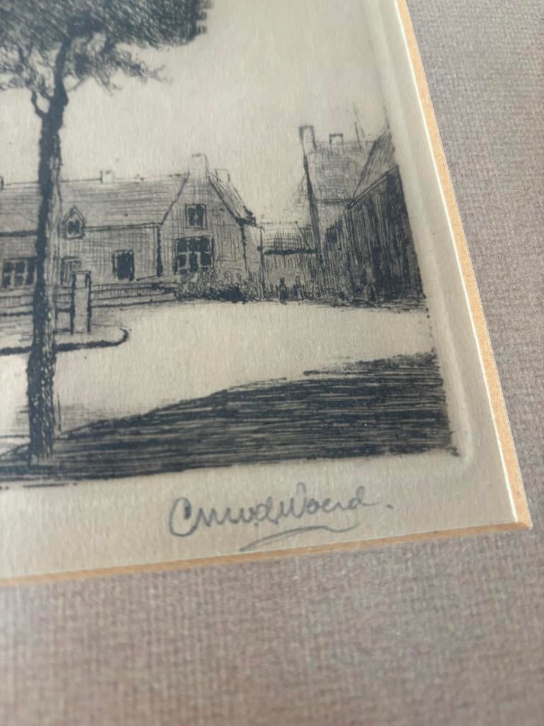 Originele Ets NH Kerk Elst Gelderland - Van de Woerd, Antiek en Kunst, Kunst | Etsen en Gravures, Ophalen