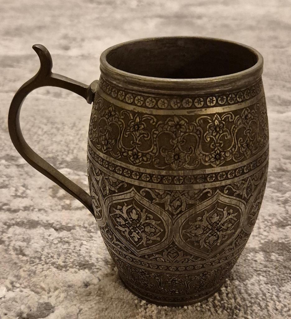 Kashmiri Mughal koperen/messing gegraveerde drink beker., Ophalen of Verzenden