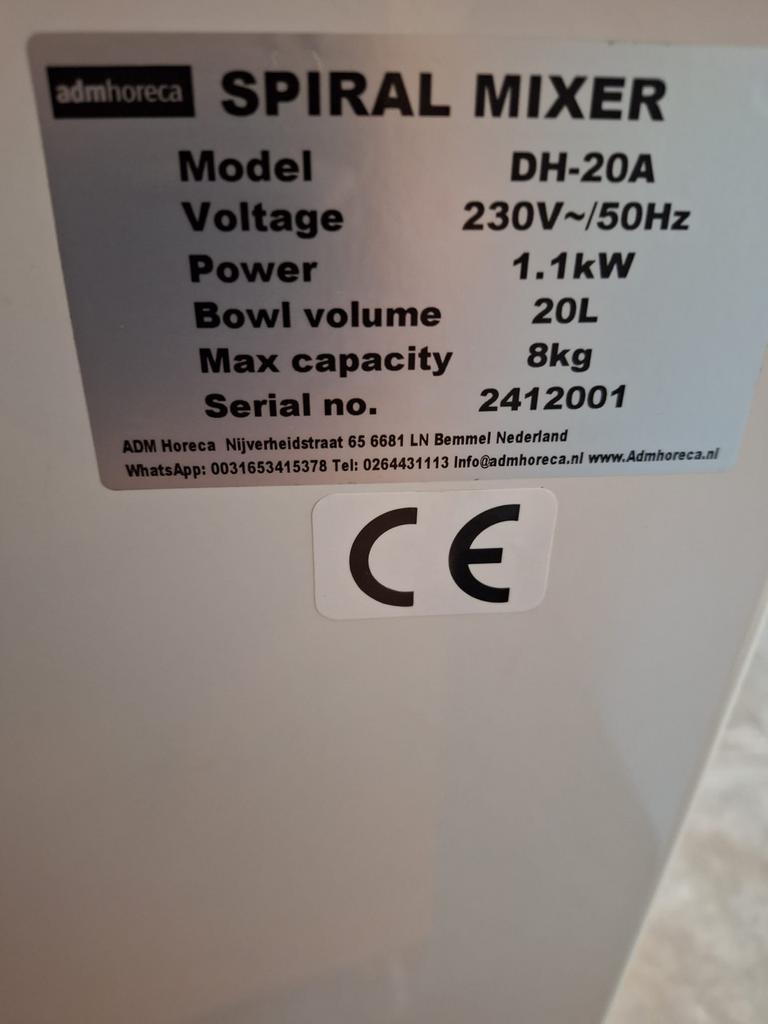 ADMHoreca Spiraalmixer DH-20A - 20L, 8kg capaciteit, Zakelijke goederen, Horeca | Keukenapparatuur, Ophalen of Verzenden, Nieuw in verpakking