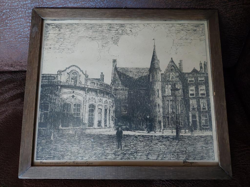 Gevangenpoort Den Haag -, Antiek en Kunst, Kunst | Etsen en Gravures, Ophalen of Verzenden, Architectuur, Ingelijst
