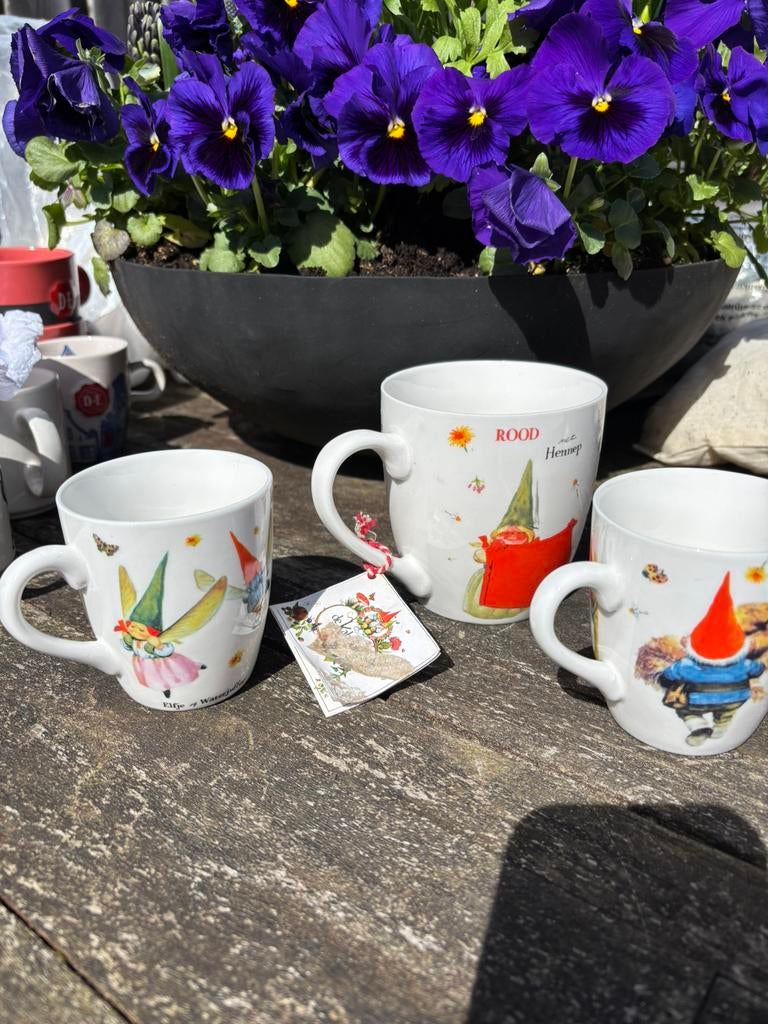 Rien Poortvliet David de Kabouter 3 mokken z, nieuw, Verzenden, Nieuw, Overige stijlen, Kop(pen) en/of Schotel(s)