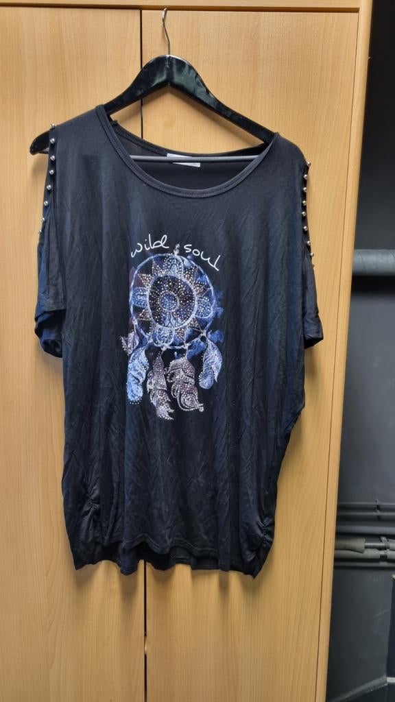 Zwart zomershirt met stoere opdruk, maat M/L, Ophalen of Verzenden, Gedragen, Zwart