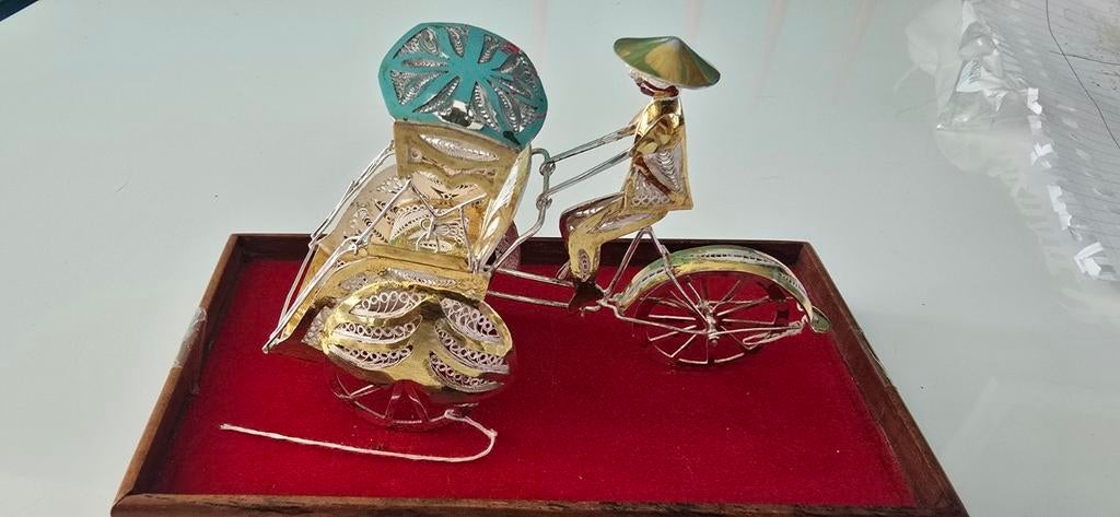 Sterling zilveren riksja met goud belegd, Ophalen of Verzenden