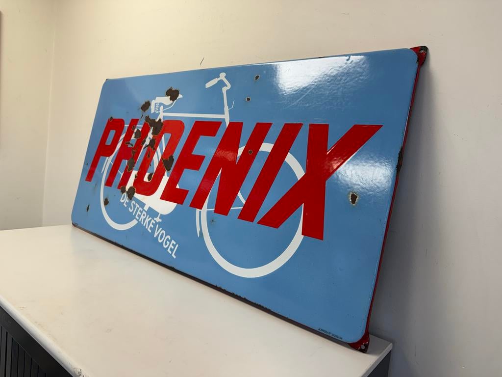 Vintage Phoenix Emaille Reclamebord - De Sterke Vogel, Ophalen