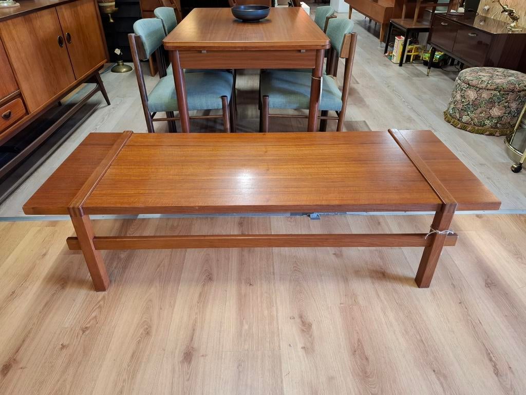 Vintage salontafel teak mid century design tafel coffeetable, Ophalen, 100 tot 150 cm, 50 tot 100 cm, Zo goed als nieuw