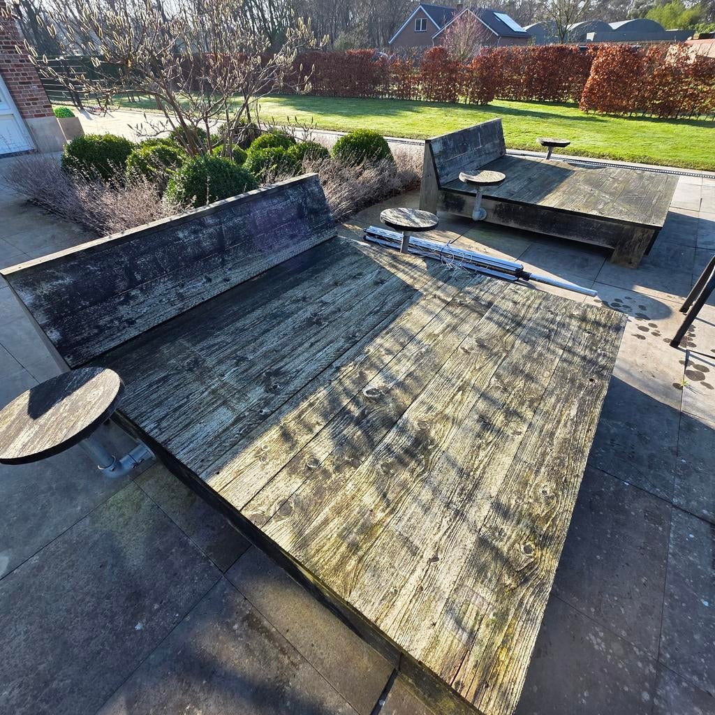 2 steigerhouten lig/loungebedden., Ophalen, Gebruikt, Hout