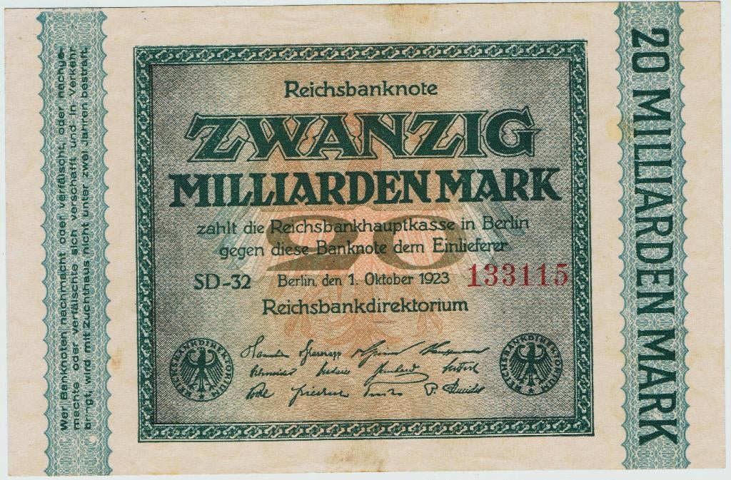 20-626 Duitsland 20 miljard mark 1923, Postzegels en Munten, Bankbiljetten | Europa | Niet-Eurobiljetten, Ophalen of Verzenden