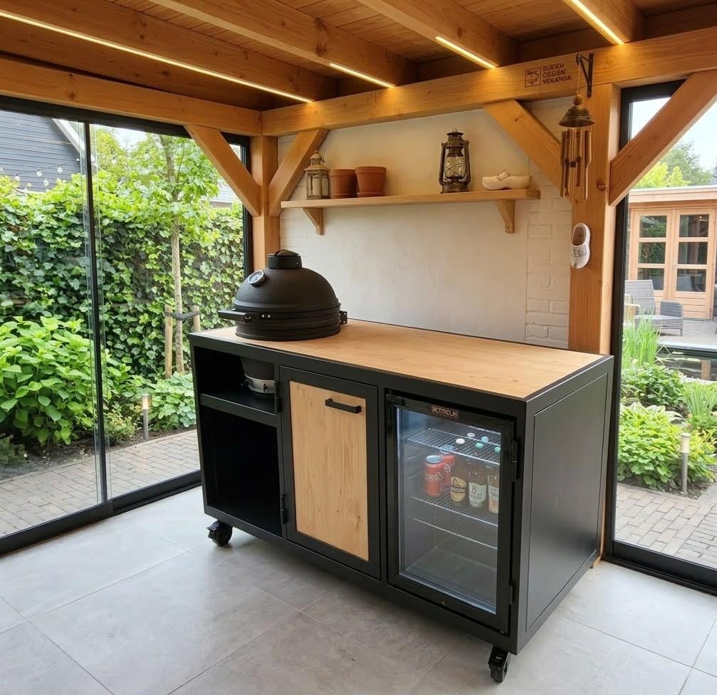 Complete buitenkeuken met kamado / bbq én koelkast, Tuin en Terras, Buitenkeukens, Ophalen, Nieuw, Houtskool