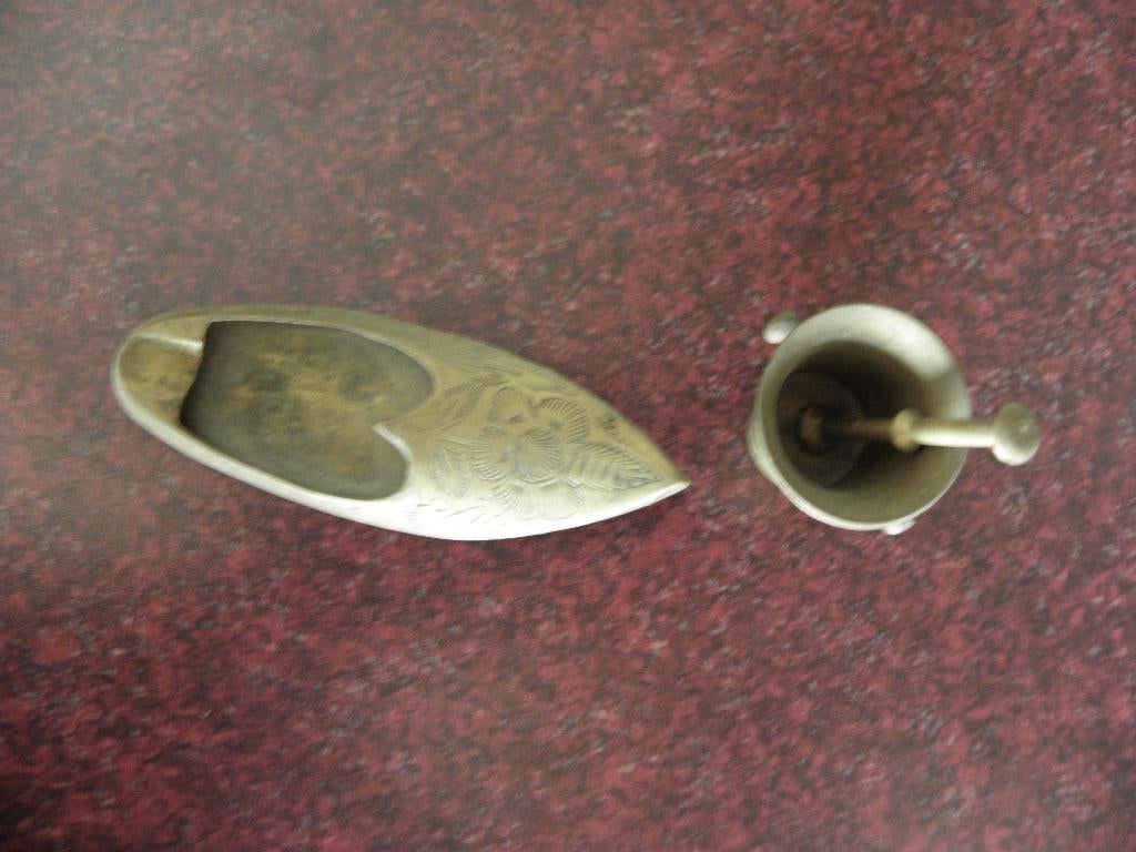 2 Koperen Miniaturen/Schoen Asbakje & Vijzelpotje, Antiek en Kunst, Antiek | Koper en Brons, Ophalen of Verzenden, Koper