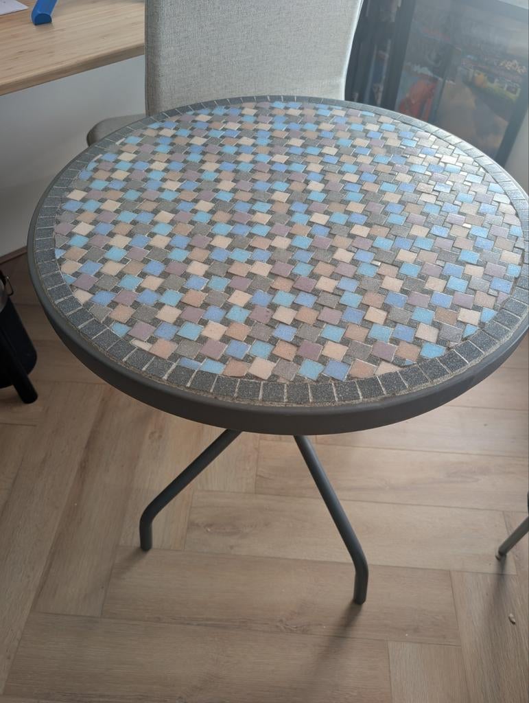 Handgemaakte mozaïek tuintafel - Ø 60cm, Hoogte 70cm, Tuin en Terras, Tuintafels, Ophalen, Rond, Hout