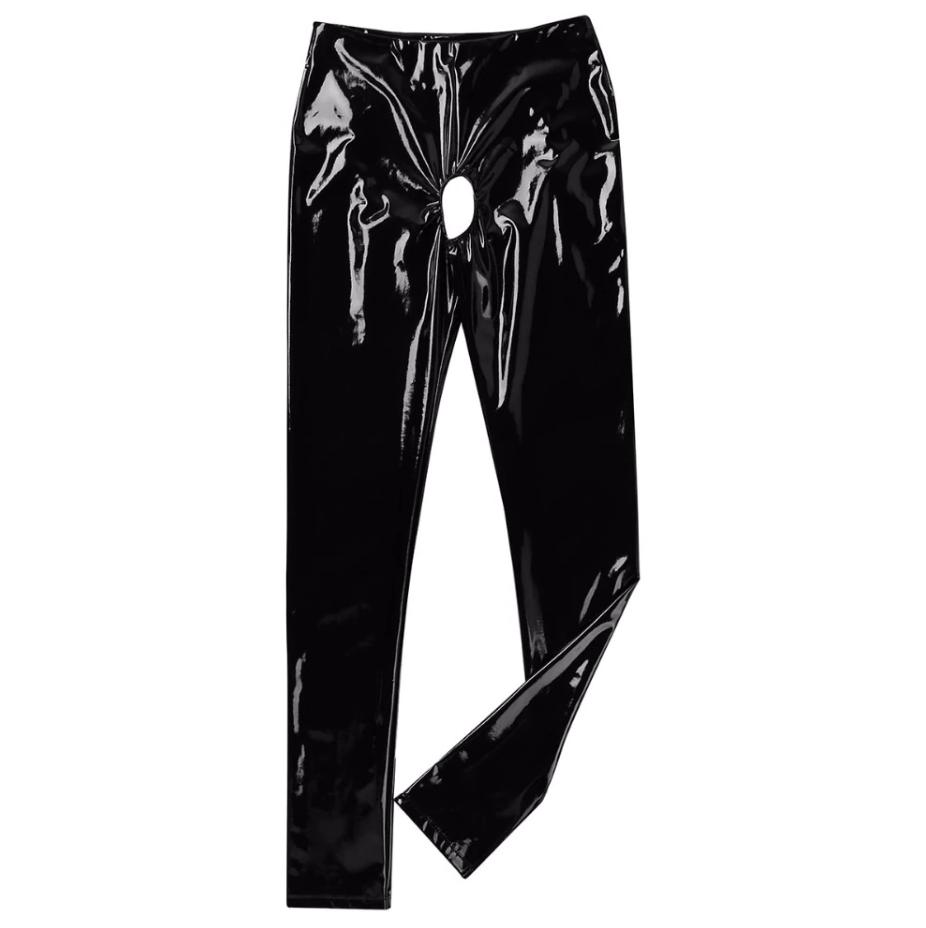 Dames chaps broek zwarte leren open lak wetlook sexy, Maat 38/40 (M), Verzenden, Zwart, Nieuw