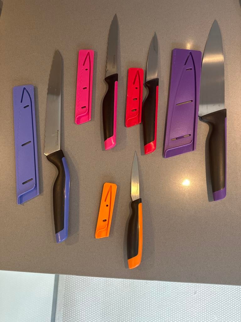 Tupperware Messenset met Beschermhoezen - Diverse Kleuren, Ophalen, Zo goed als nieuw, Oranje, Overige typen