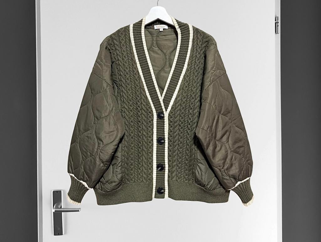 Effeny - Vest groen gewatteerd kabel gebreid stijlvol, Verzenden, Nieuw, Groen