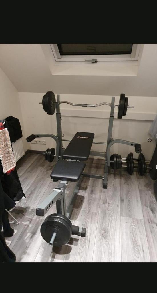 Krachtstation met bankje en gewichten, Sport en Fitness, Ophalen, Krachtstation