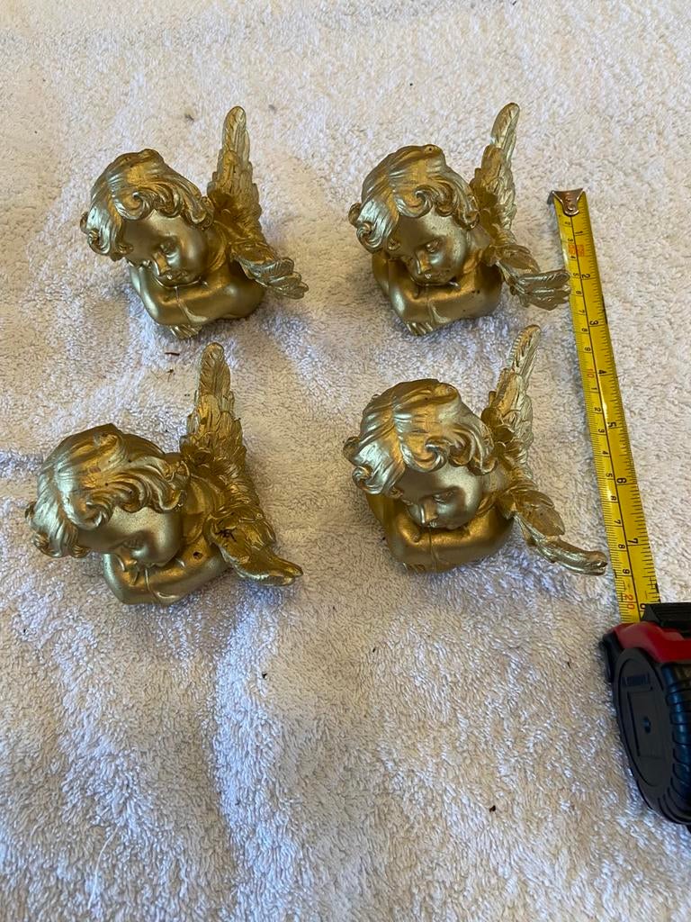 4 goud gespoten engeltjes 10 cm breed, Ophalen of Verzenden, Gebruikt