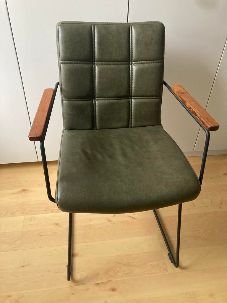 Twee groene eetkamerstoelen met armleuningen, Huis en Inrichting, Stoelen, Ophalen, Gebruikt, Twee, Overige kleuren