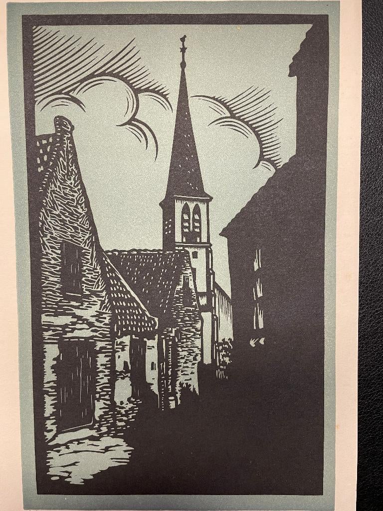 Zandvoort, Hofje - Linosnede van Frans Bosen (1891-1949), Ophalen of Verzenden