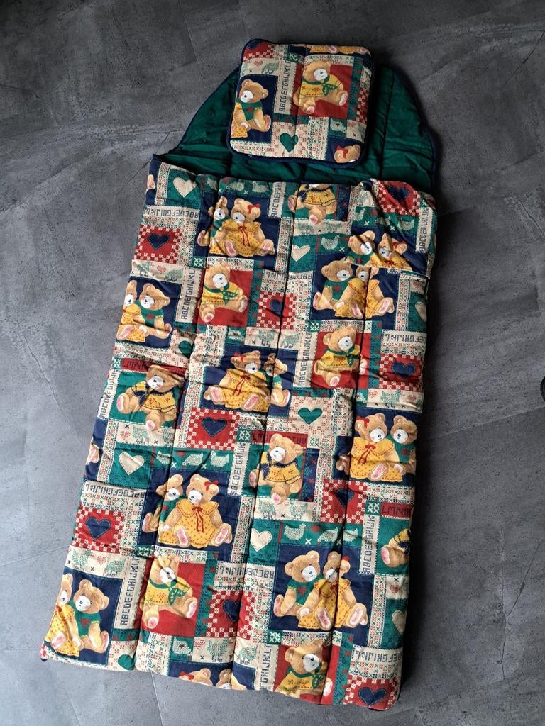 kinder slaapzak met beren print & kussentje, Ophalen of Verzenden, Zo goed als nieuw
