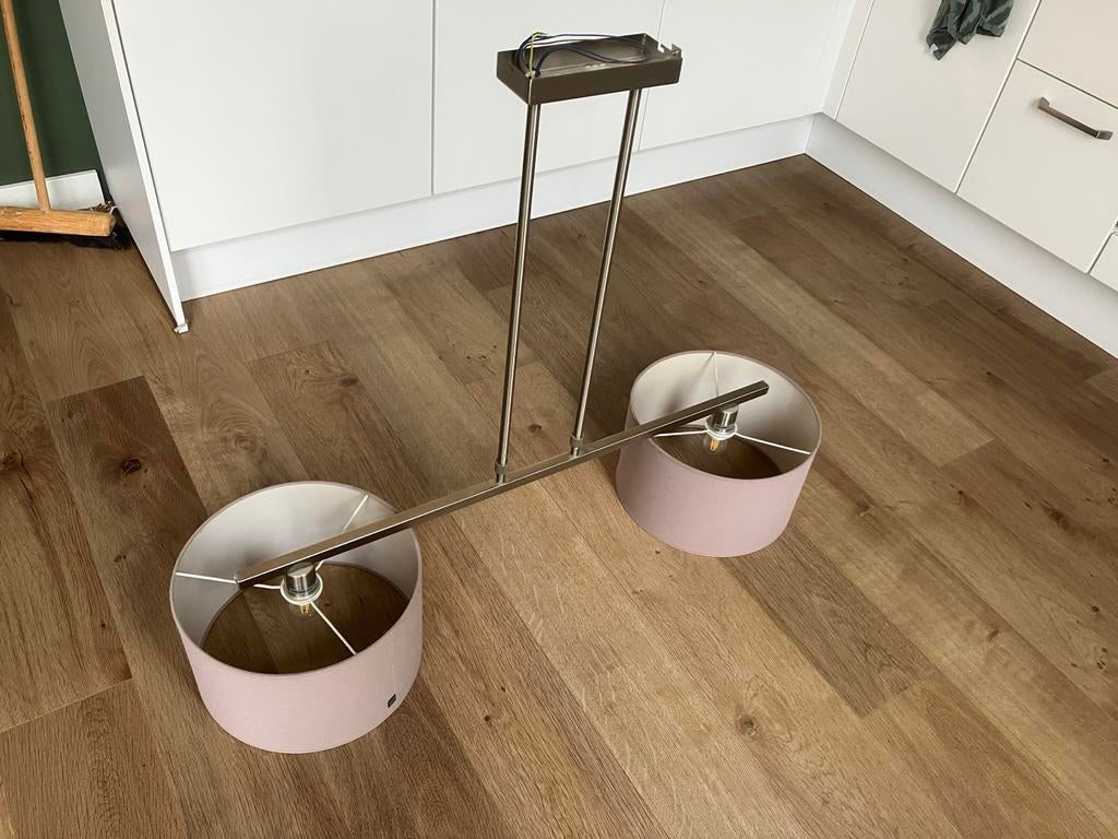 Home Sweet Home Hanglamp - Taupe met 2 kappen, Huis en Inrichting, Lampen | Hanglampen, Ophalen of Verzenden, Zo goed als nieuw