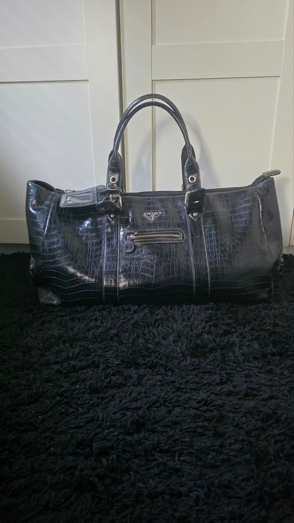 Prada weekend tas zwart echt leer croco print, 40 tot 60 cm, Gebruikt, 20 tot 30 cm, Zwart
