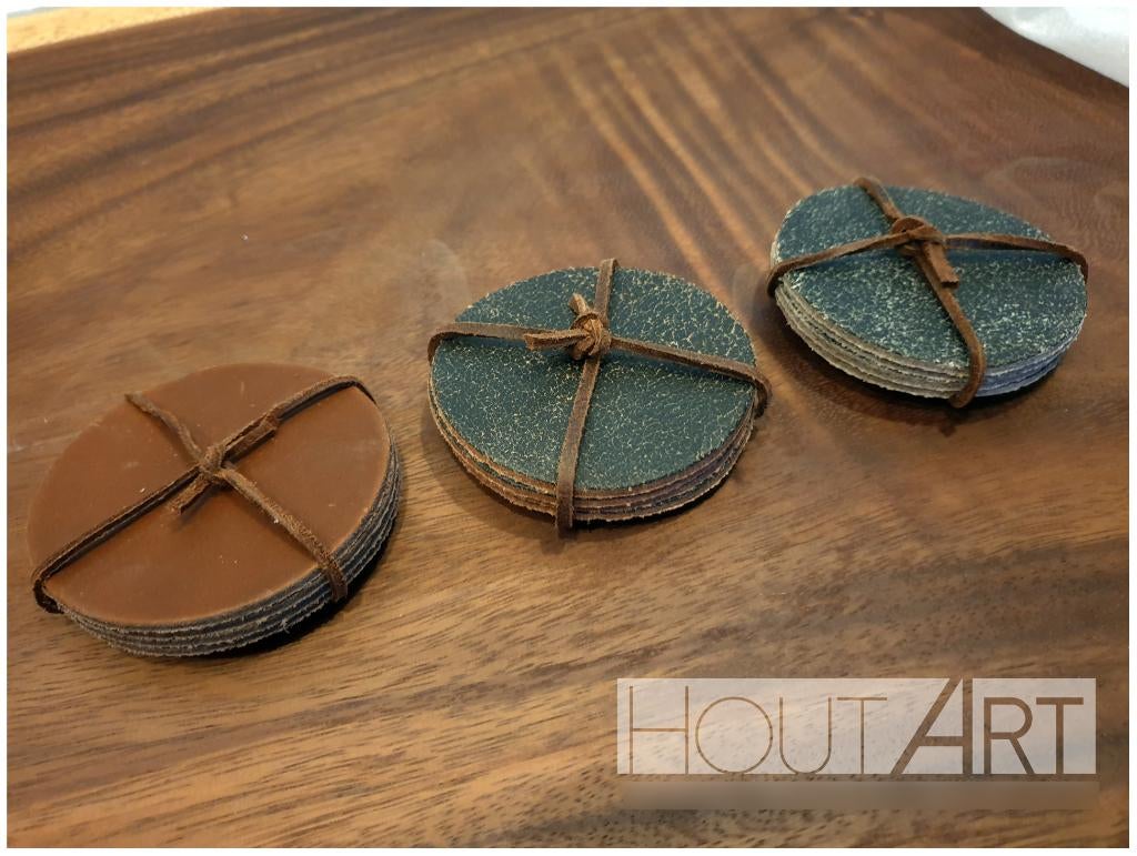 Set leren onderzetters bruin gevlamd, Glas of Kopje, Info@hout-art.nl, Nieuw, Ophalen of Verzenden