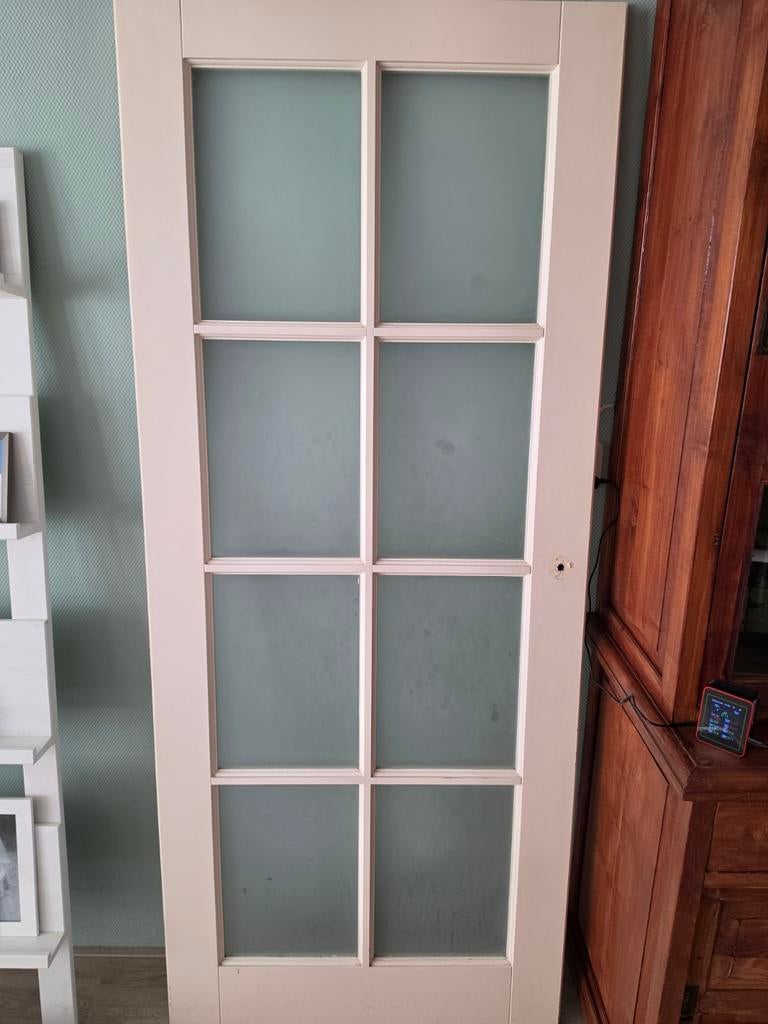 Witte binnendeur met glas, 200x85 cm, Ophalen, Gebruikt, 80 tot 100 cm, Binnendeur