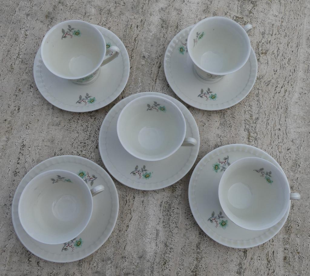 Mosa Groene Bloem Theepot en 5 Koffie Kop + Schotels, Ophalen of Verzenden