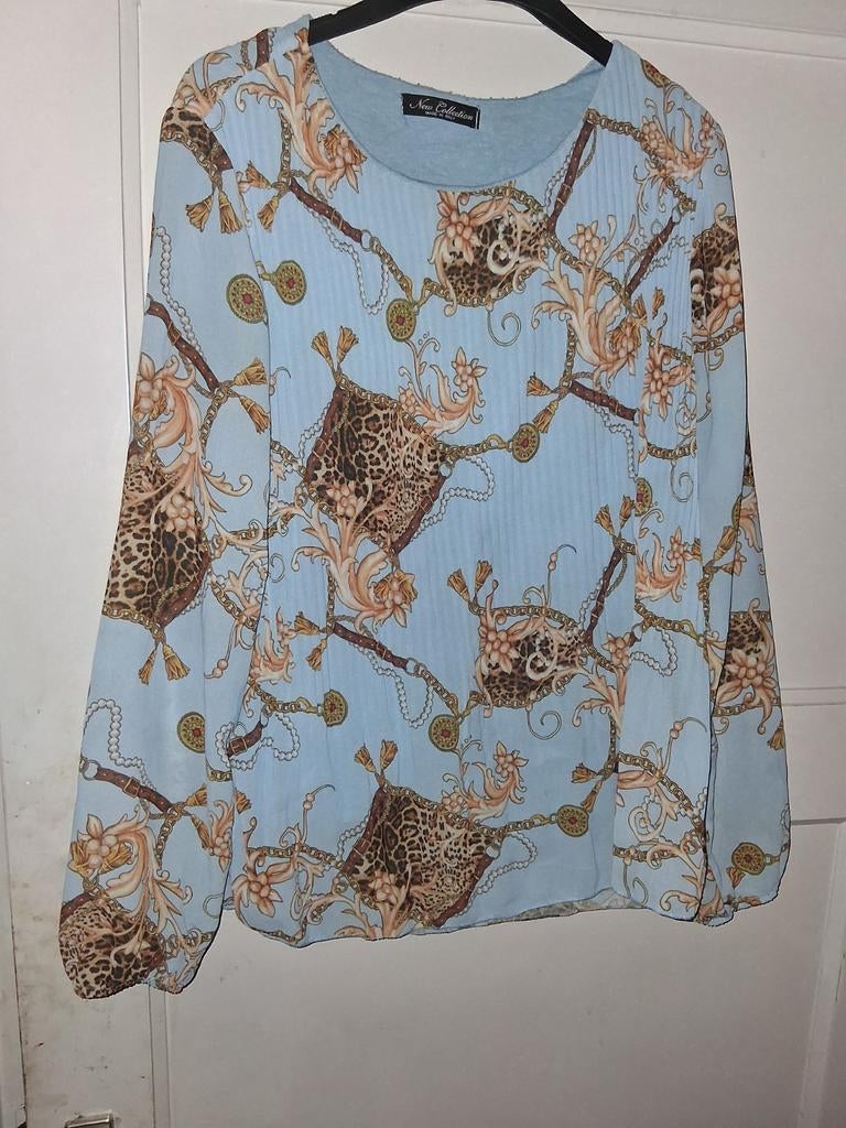 Lichtblauwe blouse met print maat m, Ophalen of Verzenden