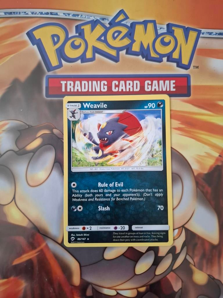 Weavile 86/147 pokemon Sun&moon Burning Shadows rare, Ophalen of Verzenden, Gebruikt, Losse kaart