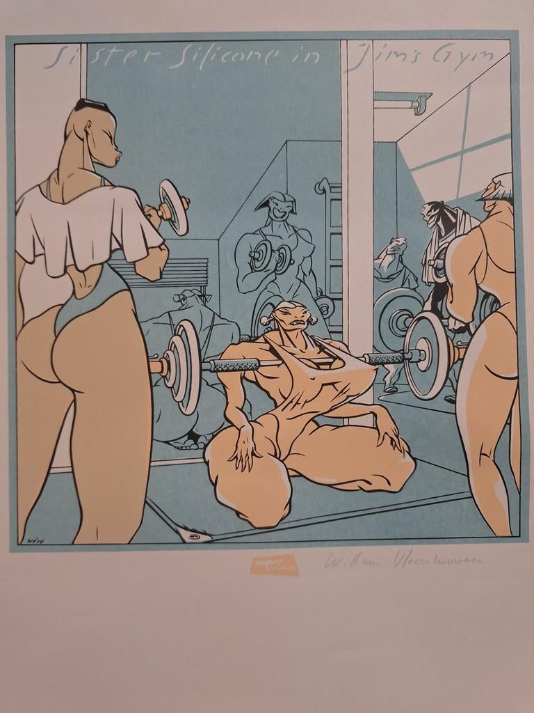 Lithografie Bodybuilding  Sister Silicone striptekenaar Weve, Ophalen of Verzenden