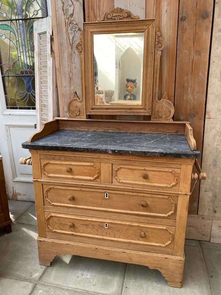 Landelijk Frans eiken wasmeubel ladekast commode, Ophalen