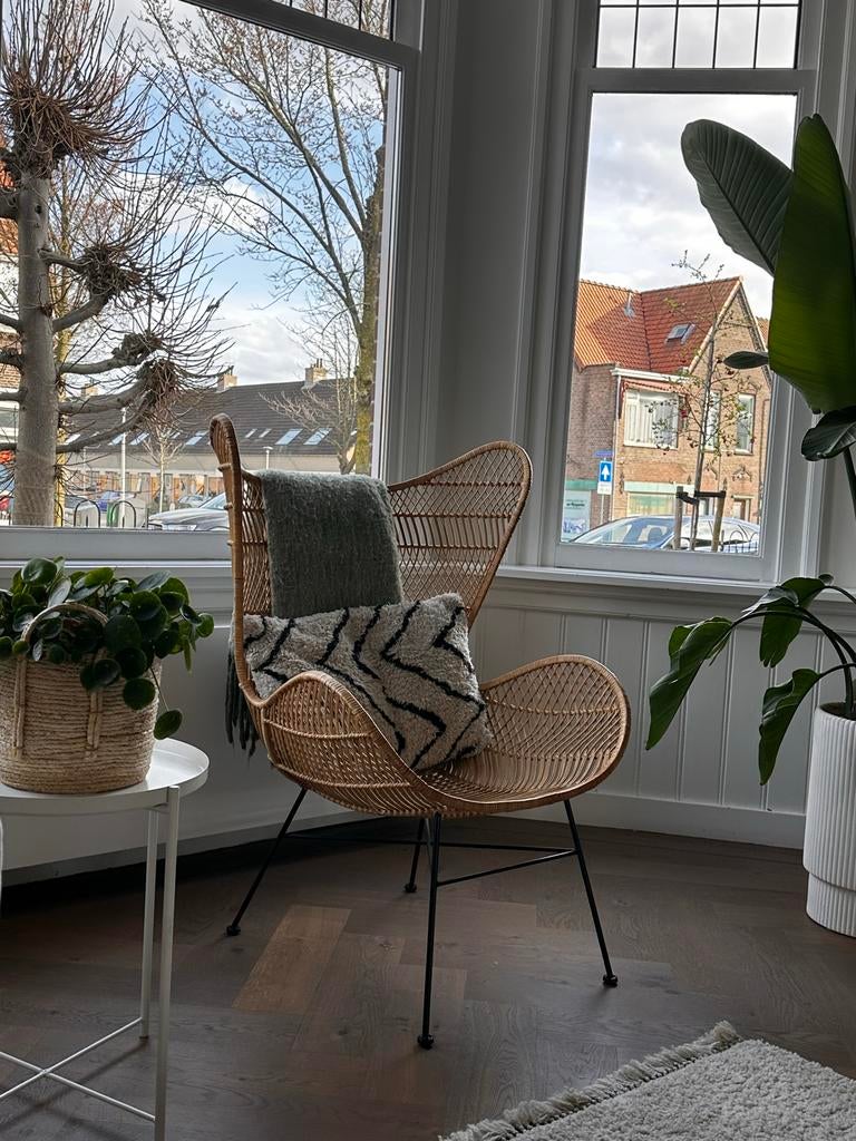 HK Living egg chair naturel rotan in goede staat, Huis en Inrichting, Ophalen, Gebruikt, Overige kleuren, Riet of Rotan