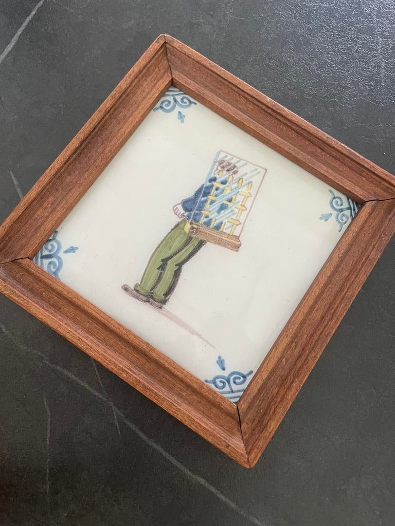 Oudhollandse tegel- Tichelaar Makkum - tegel in houten lijst, Ophalen