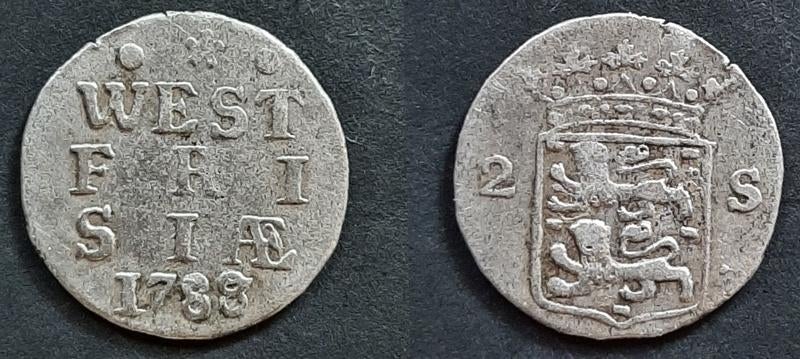 Dubbele wapenstuiver West Frisia 1788 over 1787, Verzenden, Vóór koninkrijk, 10 cent, Zilver